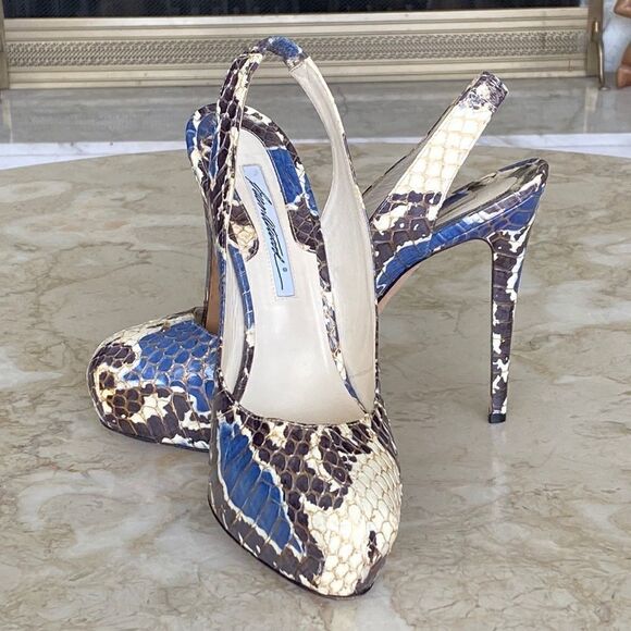 Brian Atwood Slingback Platform Stiletto Heels Snakeskin Leather - Picture 2 of 14